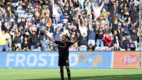 Carlos Vela of Los Angeles FC celebrates his goal against Inter Miami CF.