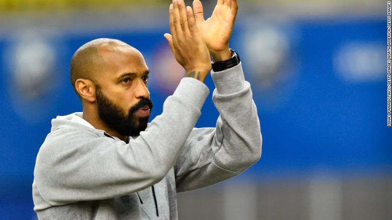 Montreal Impact head coach, Thierry Henry, celebrates a victory against New England Revolution on February 29, 2020.