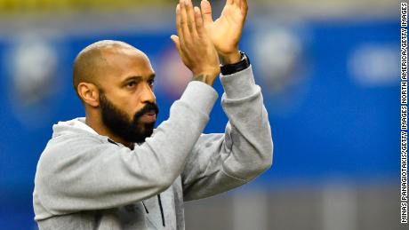 Montreal Impact head coach, Thierry Henry, celebrates a victory against New England Revolution on February 29, 2020.