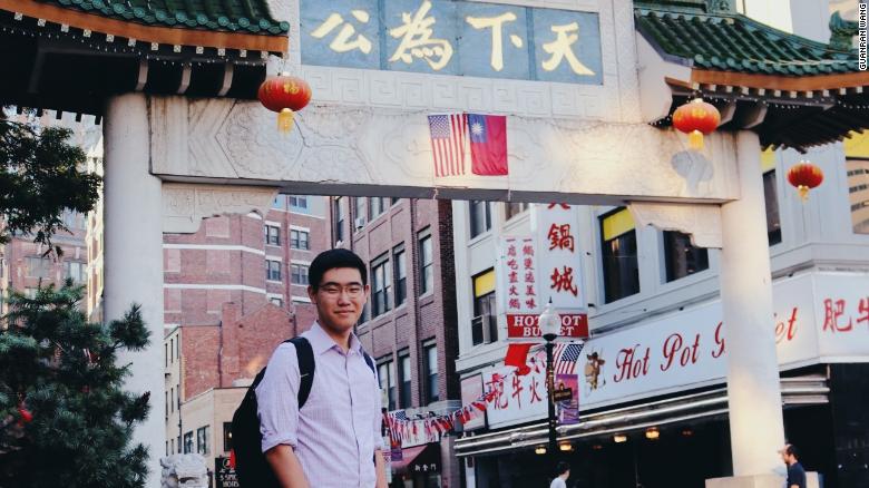 Tianyu Fang in Boston&#39;s Chinatown. Fang completed his high school in the Boston area. 