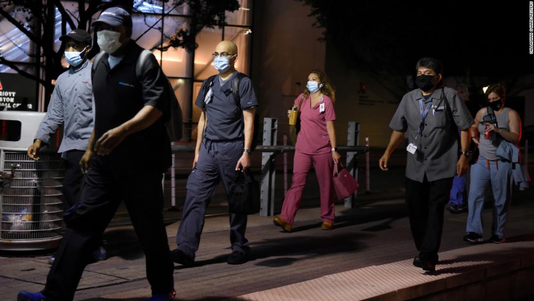 Health-care workers walk through the Texas Medical Center during a shift change in Houston on July 8. Coronavirus cases &lt;a href=&quot;https://www.cnn.com/interactive/2020/health/coronavirus-us-maps-and-cases/&quot; target=&quot;_blank&quot;&gt;have accelerated across much of the South and Southwest &lt;/a&gt;in recent weeks. &lt;a href=&quot;https://www.cnn.com/2020/07/07/politics/florida-texas-governors-coronavirus/index.html&quot; target=&quot;_blank&quot;&gt;Texas crossed the 200,000-case threshold&lt;/a&gt; on July 6 — just 17 days after it had reached 100,000 cases. Harris County, which encompasses Houston and is the most populous county in Texas, &lt;a href=&quot;https://www.cnn.com/2020/07/08/politics/houston-texas-republican-convention-contract/index.html&quot; target=&quot;_blank&quot;&gt;led the state in confirmed cases.&lt;/a&gt;