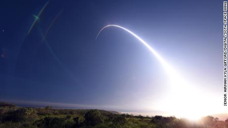 An unarmed Minuteman III intercontinental ballistic missile launches during an operational test at 11:01 p.m. Thursday, Feb. 25, 2016. Col. J. Christopher Moss, 30th Space Wing commander, was the launch decision authority.