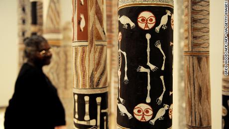 Painted memorial poles by the Yolŋu people of northeast Arnhem Land.