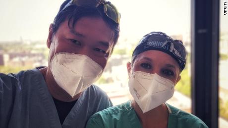 Dr. Stephanie Loe, right, with a colleague, left her home in California to spend two weeks in Queens and then two weeks in the Bronx treating coronavirus patients.