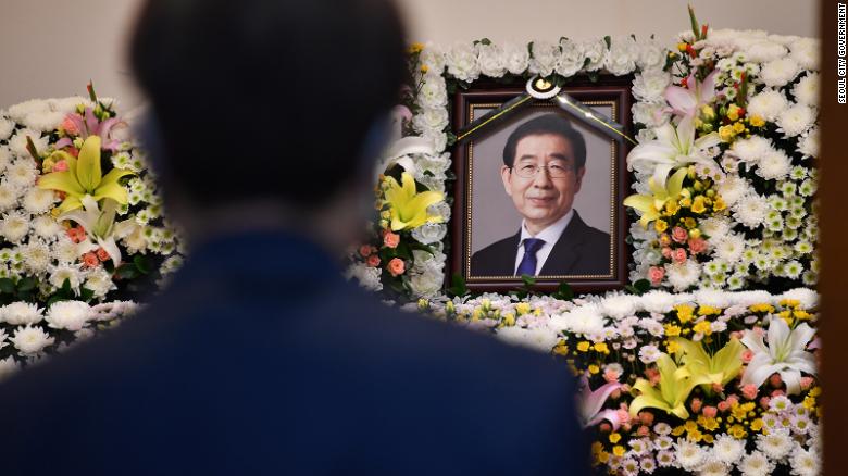 A photograph of Park Won-soon displayed at a mortuary in Seoul on July 10, 2020.