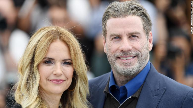 Kelly Preston and John Travolta at the Cannes Film Festival in 2018 in Cannes, France.  