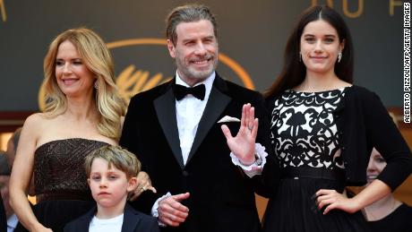 US actor John Travolta (2ndR), his wife US actress Kelly Preston (L) and their children Ella Bleu Travolta (R) and Benjamin Travolta pose as they arrive on May 15, 2018 for the screening of the film "Solo : A Star Wars Story" at the 71st edition of the Cannes Film Festival in Cannes, southern France. (Photo by Alberto PIZZOLI / AFP)        (Photo credit should read ALBERTO PIZZOLI/AFP via Getty Images)