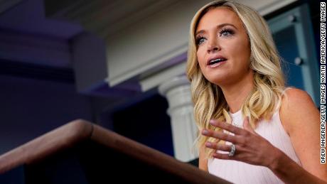 WASHINGTON, DC - JULY 13: White House Press Secretary Kayleigh McEnany speaks during a press briefing at the White House on July 13, 2020 in Washington, DC. On Monday afternoon, President Donald Trump will participate in a roundtable discussion with citizens positively impacted by law enforcement. (Photo by Drew Angerer/Getty Images)
