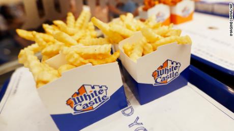 French fries served to customers are pictured at a newly-open White Castle hamburger restaurant during its trial operation party in Shanghai, China on July 20, 2017.