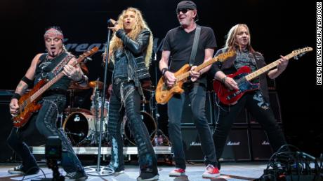 Great White members Scott Snyder, Mitch Malloy, Mark Kendall and Michael Lardie perform at the HEB Center in Cedar Park, Texas, last September.