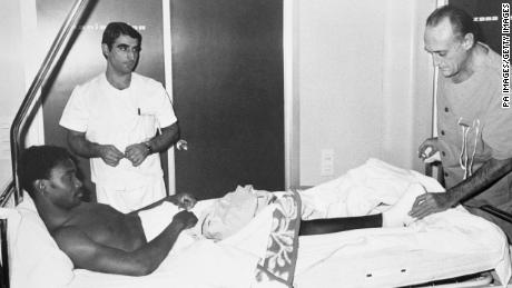 Laurie Cunningham&#39;s time at Real Madrid was hampered by injury; here he lies in hospital following an operation on his broken toe.