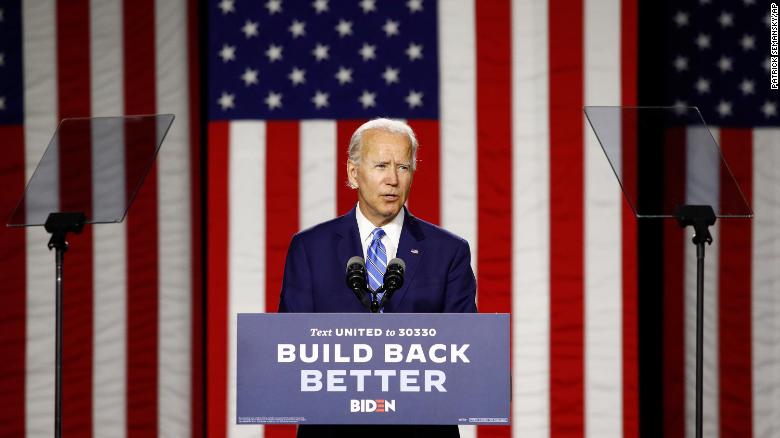 Democratic presidential candidate, former Vice President Joe Biden speaks during a campaign event, Tuesday, July 14, 2020, in Wilmington, Delaware.