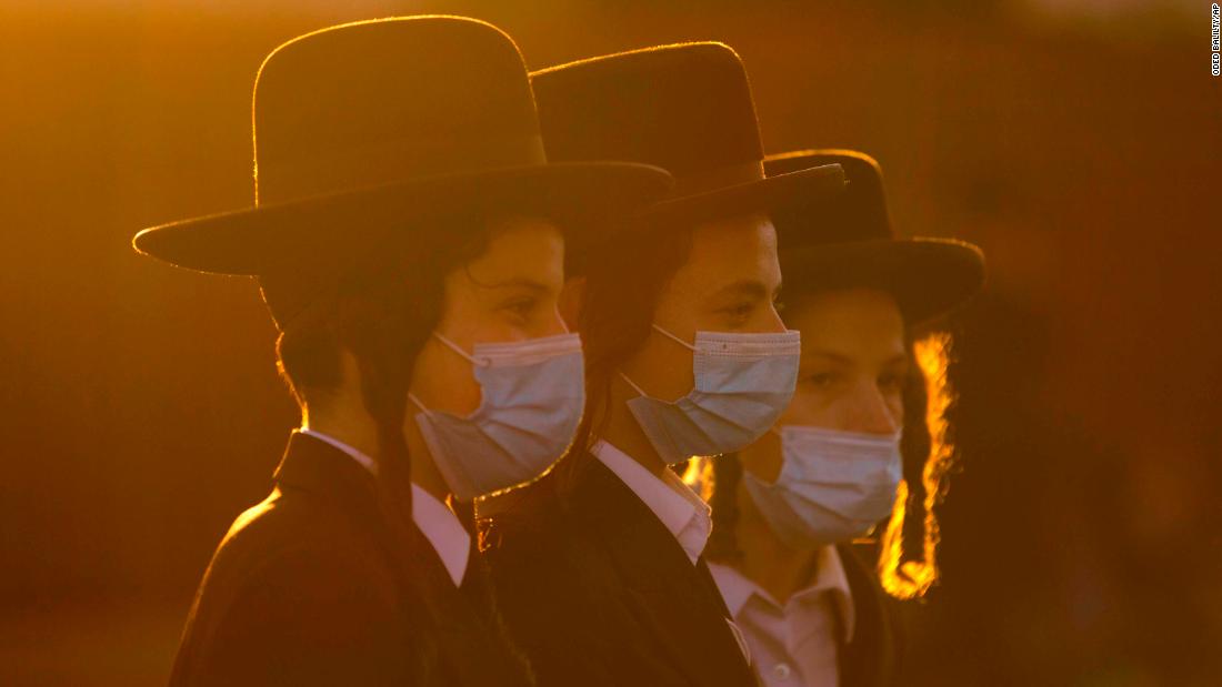 Ultra-Orthodox Jews gather for a July 13 protest over lockdown measures in Jerusalem.