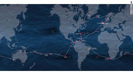 The eXXpedition Round The World route map.