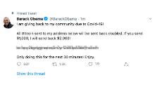 Barack Obama&#39;s Twitter account also appeared to be compromised as part of a broader security incident on the platform Wednesday. CNN blurred a portion of the image.