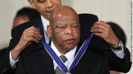 WASHINGTON, DC - FEBRUARY 15:  U.S. Rep. John Lewis (D-GA) (R) is presented with the 2010 Medal of Freedom by President Barack Obama during an East Room event at the White House February 15, 2011 in Washington, DC. Obama presented the medal, the highest honor awarded to civilians, to twelve pioneers in sports, labor, politics and arts.  (Photo by Alex Wong/Getty Images)