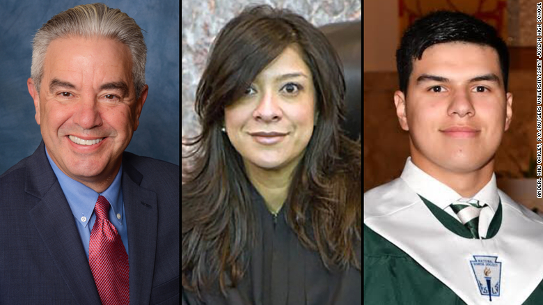 Roy Den Hollander is suspected of fatally shooting Daniel Anderl (right) and injuring Mark Anderl (left) at the New Jersey home of US District Court Judge Esther Salas (center).