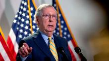 WASHINGTON, DC - JUNE 30: Senate Majority Leader Mitch McConnell (R-KY) speaks during a press conference following the weekly Senate Republican policy luncheon in the Hart Senate Office Building on June 30, 2020 in Washington, DC.  McConnell stated that a briefing could be arranged for Senators to get more information on the report that Russia offered bounty to the Taliban to kill American soldiers.  (Photo by Stefani Reynolds/Getty Images)