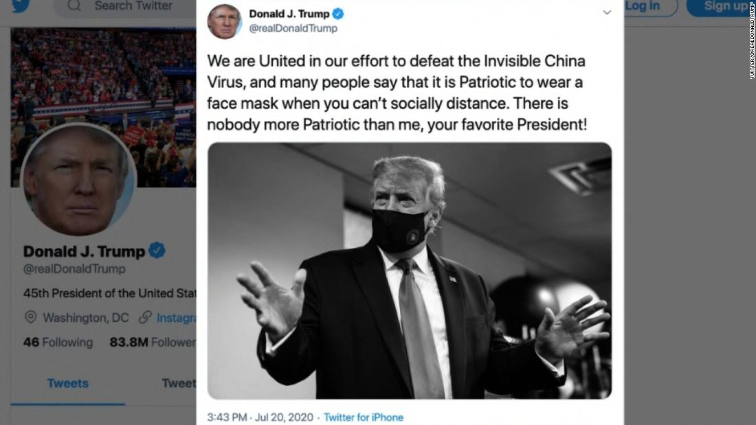 President Donald Trump tweets photo of himself wearing a face mask ...