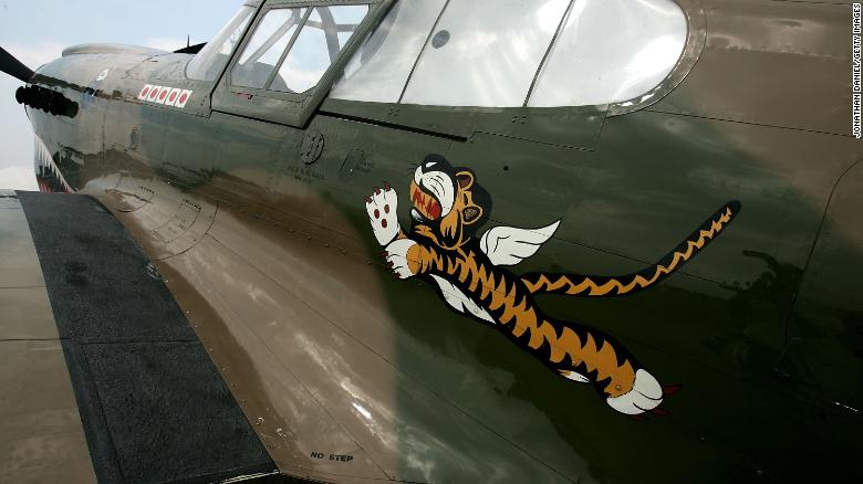 A World War II-era P-40 Warhawk, painted in the colors of the American Volunteer Group the "Flying Tigers" is on display in Oshkosh, Wisconsin, in 2007. 