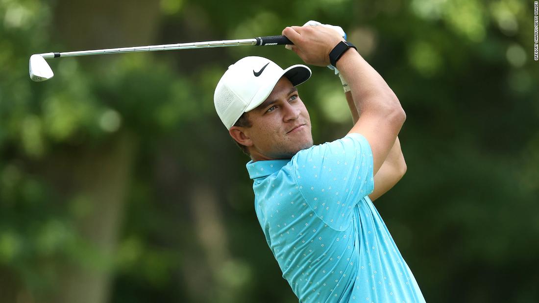 No. 2: American Cameron Champ -- average 322.2 yards -- plays his shot from the 11th tee during the first round of the Rocket Mortgage Classic on July 02, 2020 at the Detroit Golf Club in Detroit, Michigan.