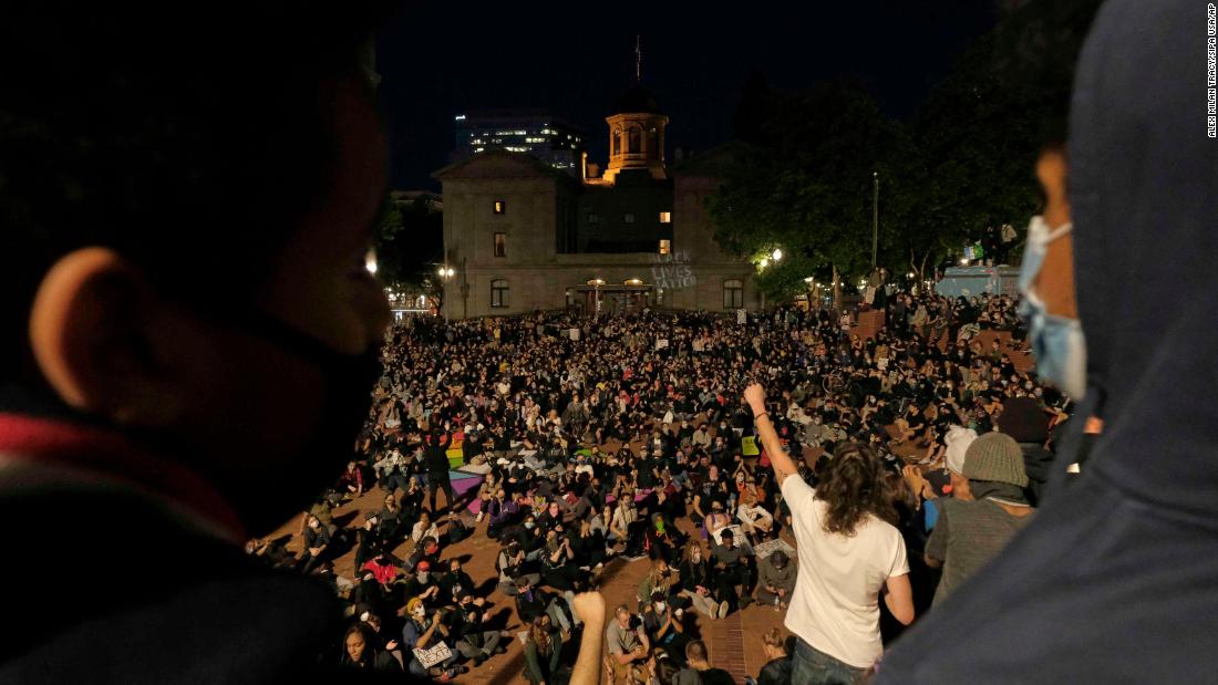 Thousands of protesters fill Pioneer Square on June 1.