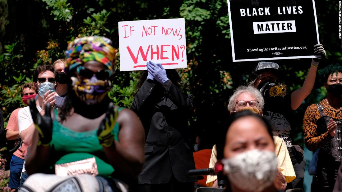 Protesters gather in Terry Schrunk Plaza on May 29, days after George Floyd&#39;s death in Minneapolis.