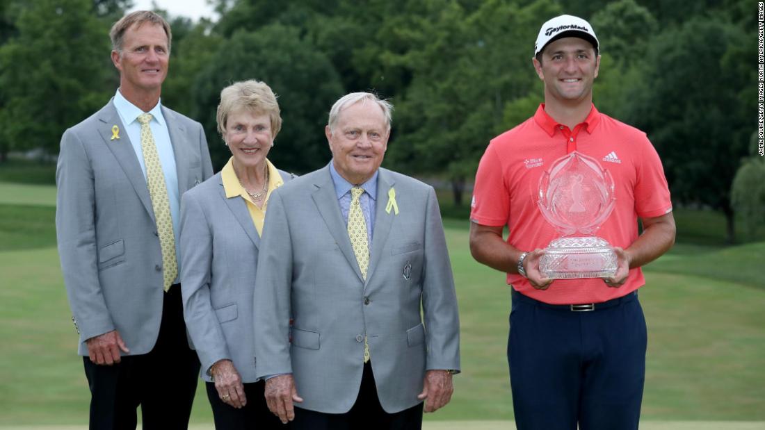 &#39;Very fortunate&#39;: Jon Rahm of Spain celebrates with Jack Nicklaus, Barbara Nicklaus and son Jack Nicklaus II after winning in the final round of The Memorial Tournament on July 19, 2020 at Muirfield Village Golf Club in Dublin, Ohio. Golf legend Nicklaus announced at the tournament that he and his wife, Barbara, both tested positive for the Covid-19 virus in March. The 80-year-old, who hosted the competition, told Jim Nantz during a CBS telecast that he had dealt with a sore throat and a cough and that his wife was asymptomatic. The 18-time major champion said: &quot;It didn&#39;t last very long, and we were very, very fortunate, very lucky. Barbara and I are both of the age that is an at-risk age.&quot;