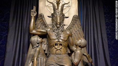 The Baphomet statue is seen at the Satanic Temple in Salem, Massachusetts, in 2019.
