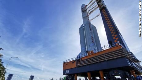 This photo taken on July 17, 2020 shows a Long March 5 rocket being transferred before a planned launch in Wenchang in China&#39;s southern Hainan province.