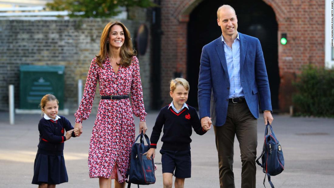 George arrives with his sister, Charlotte, for her first day of school in September 2019.