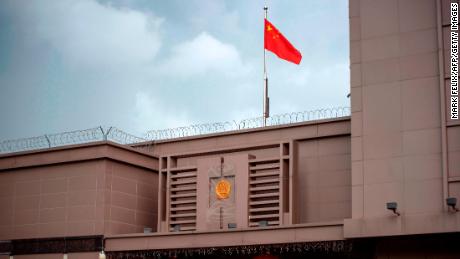 The Chinese flag flies at the Chinese consulate in Houston on July 22, 2020. 