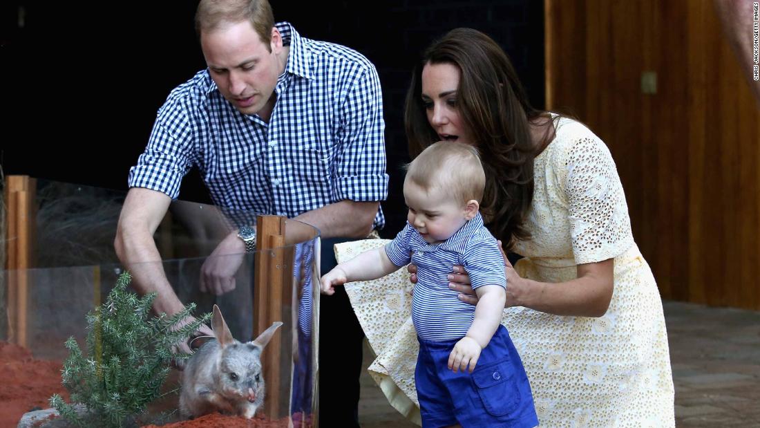 Catherine holds George as he meets a bilby — Australia&#39;s version of the Easter bunny — at Taronga Zoo in Sydney. One of the zoo&#39;s bilbies was renamed George in honor of the young prince.