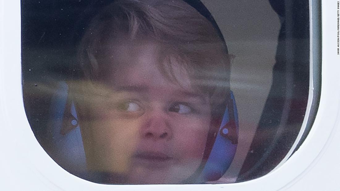 Prince George looks out of the window of a seaplane while leaving Victoria, British Columbia, in October 2016.