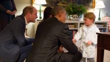 Then-Chief Official White House Photographer Pete Souza managed to capture one of the most adorable meetings of Barack Obama's presidency when he met George at Kensington Palace in April 2016. While Obama was dressed for the occasion, it was close to the third in line to the throne's bedtime.