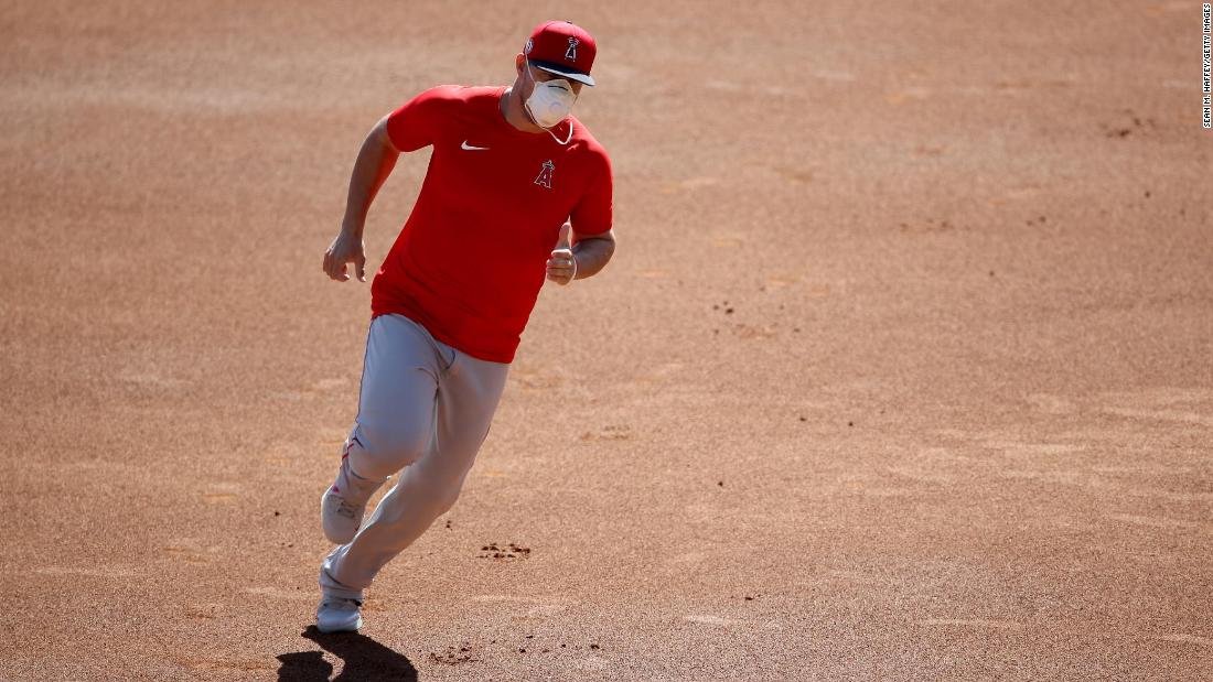 Los Angeles Angels star Mike Trout, last year&#39;s American League MVP, runs the bases during a workout on July 3.