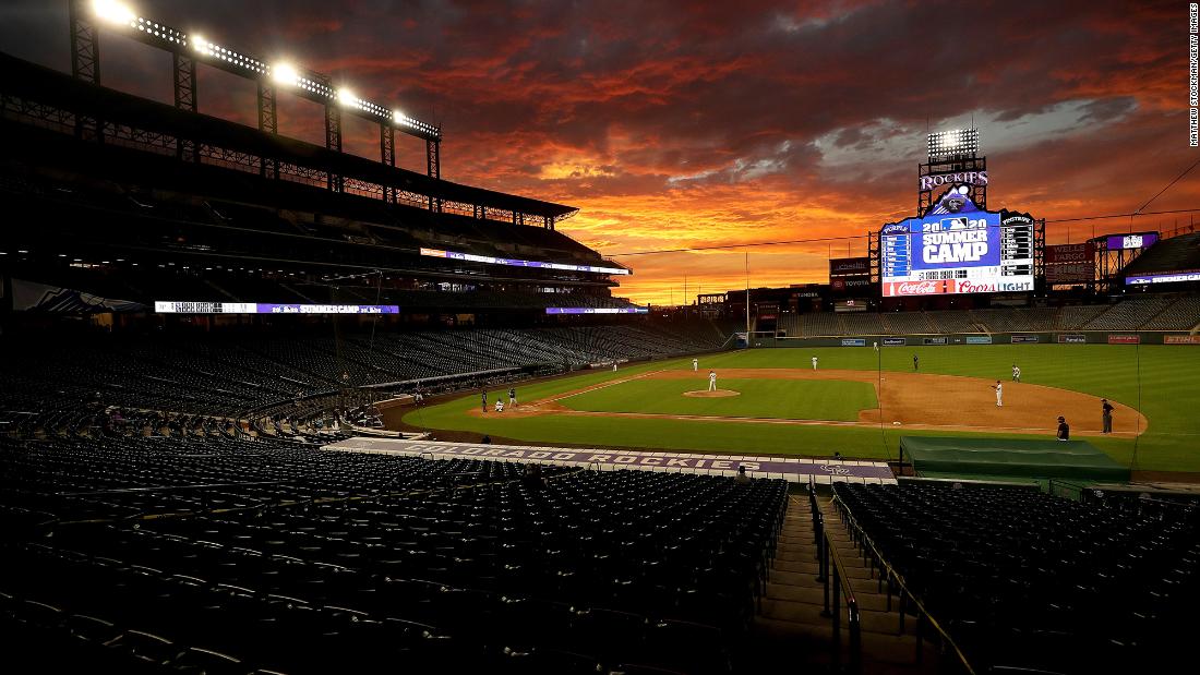 The Colorado Rockies play an intrasquad game in Denver on July 15.