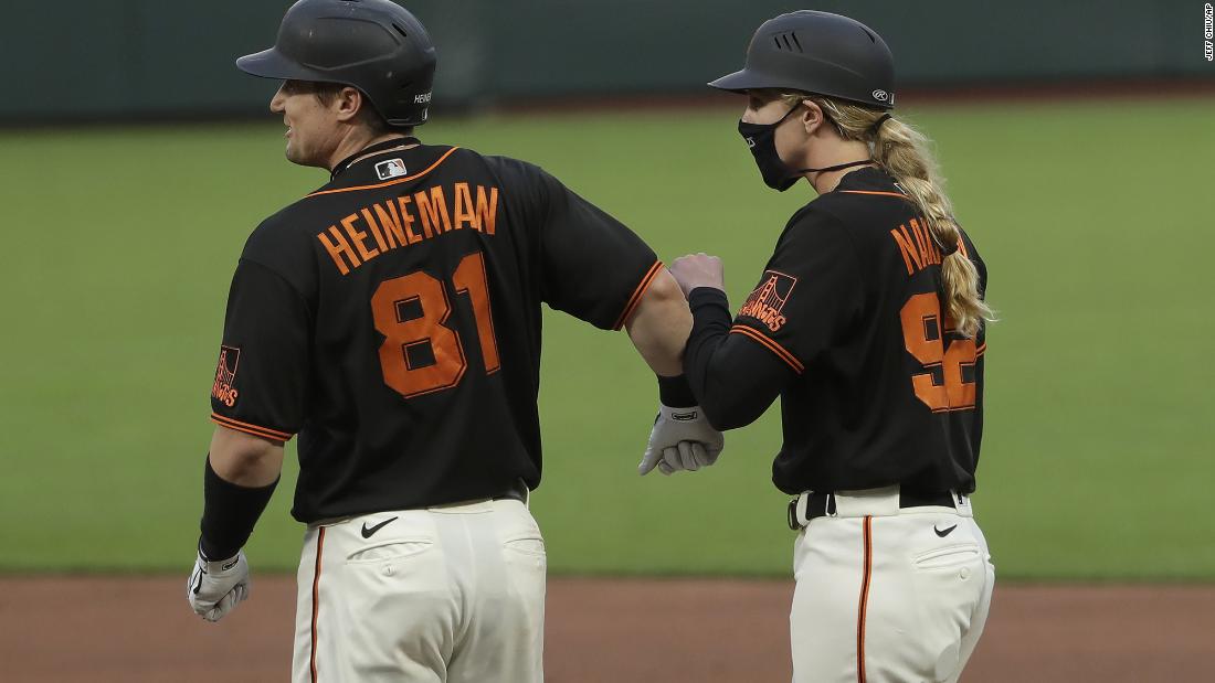 San Francisco&#39;s Tyler Heineman bumps forearms with first-base coach Alyssa Nakken during a preseason game on July 21. Nakken was making history as &lt;a href=&quot;https://www.cnn.com/2020/07/21/us/woman-coach-san-francisco-giants-spt-trnd/index.html&quot; target=&quot;_blank&quot;&gt;the first woman to ever coach in Major League Baseball.&lt;/a&gt;