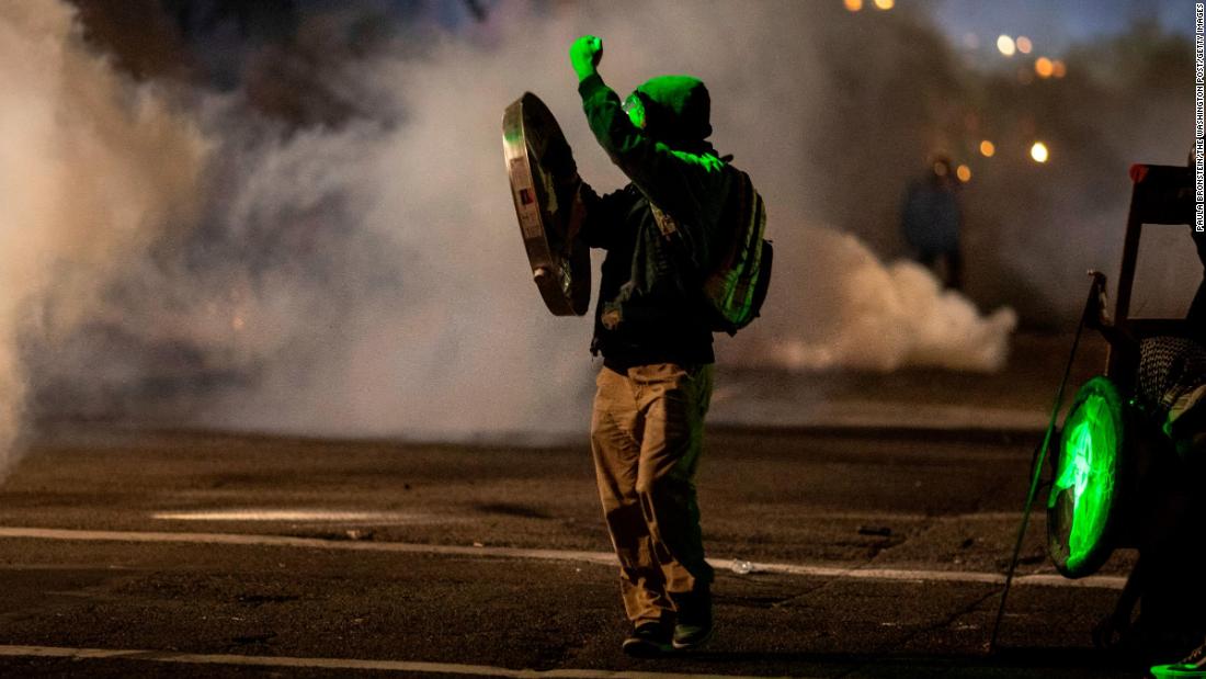 A person protests on July 22.