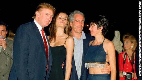 In this February 2000 photo, Donald Trump, Melania Knauss, Jeffrey Epstein, and Ghislaine Maxwell pose together at Trump&#39;s Mar-a-Lago club, Palm Beach, Florida.