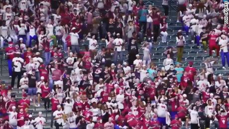 This screen grab from FOX Sports depicts virtual fans that will fill the stands for MLB games