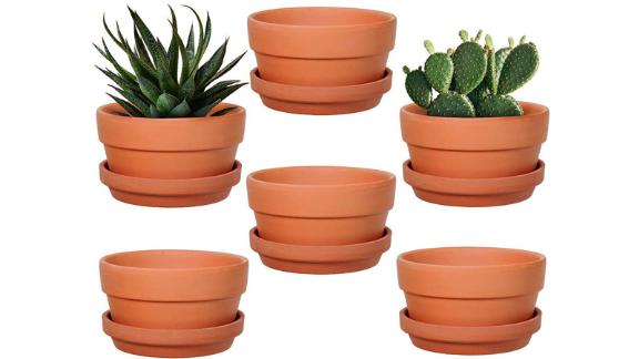 Winlyn 6-Pack 5" Terracotta Shallow Succulent Pot With Saucer