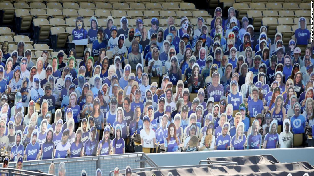 Cardboard cutouts of fans are seen at Dodger Stadium as the Los Angeles Dodgers opened their season against the San Francisco Giants on Thursday.