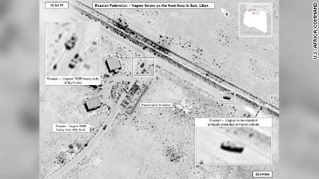 New imagery released by the US military Friday allegedly demonstrates Russia&#39;s involvement in Libya. The image shows Wagner utility trucks and Russian mine-resistant, ambush--protected armored vehicles. 