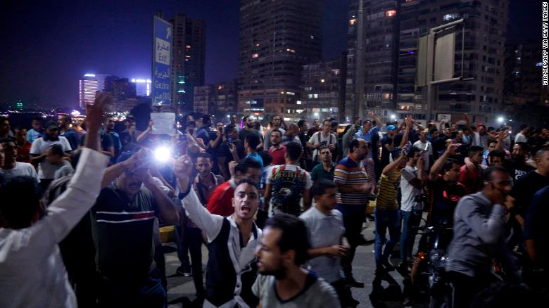 Egyptians protesters call for the removal of President Abdel Fattah el-Sisi in Cairo on September 20, 2019.