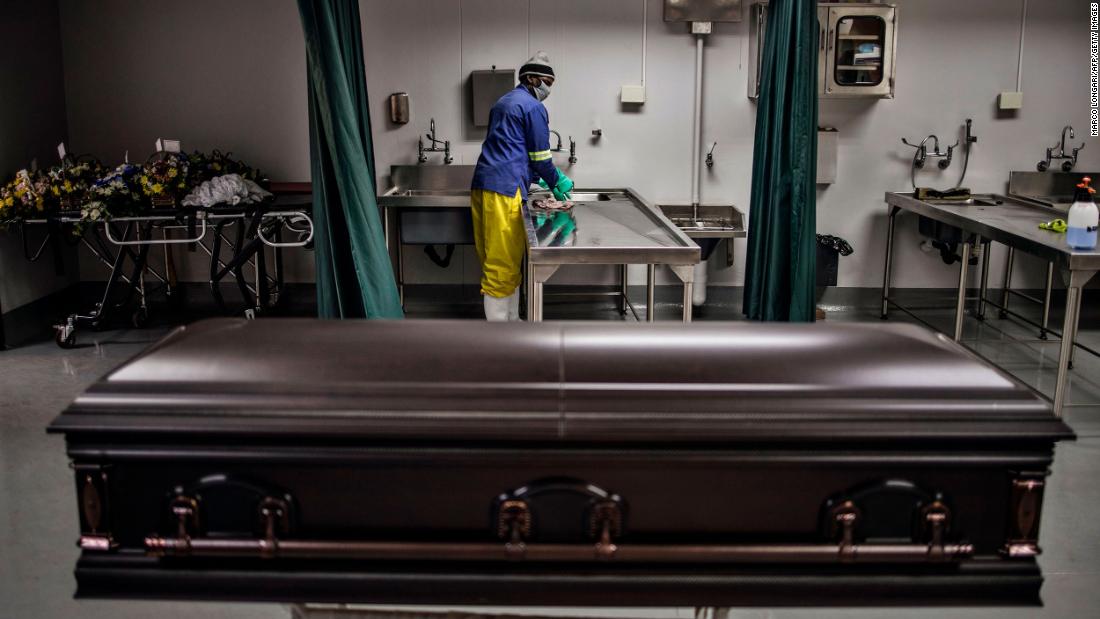 A casket containing the remains of a coronavirus victim waits to be removed from a mortuary in Soweto, South Africa, on July 24.