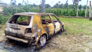 A burnt vehicle belonging to one of the victims of the July 24 attack on the Zikpak community in northern Nigeria.