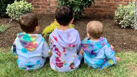 Maya Joyandeh of Teaneck, New Jersey, enlisted her 6-year-old daughter (center) to tie-dye sweatshirts for her younger brothers.