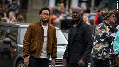 (From left) Ludacris as Tej Parker and Tyrese Gibson as Roman Pearce are shown in a scene from &quot;F9.&quot;