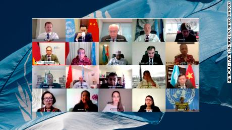 The Security Council members hold an open video conference on sexual violence in conflict on July 17 in New York.